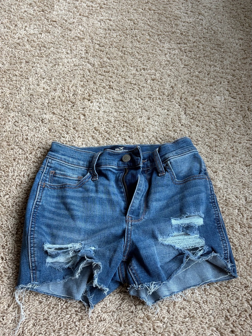 Hollister Medium Blue Distressed Denim Shorts